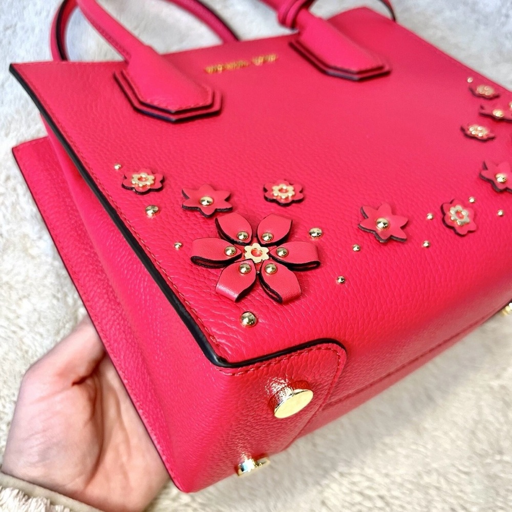 NWOT Michael Kors Deep Pink Mercer Embellished Leather 2-Way Bag - Picture 8 of 13